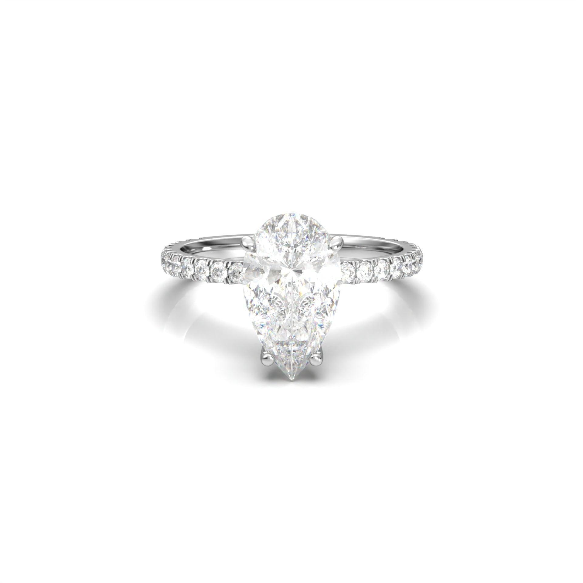 Pear Half Pavé Hidden Halo Diamond Engagement Ring - Moissanite Engagement Rings