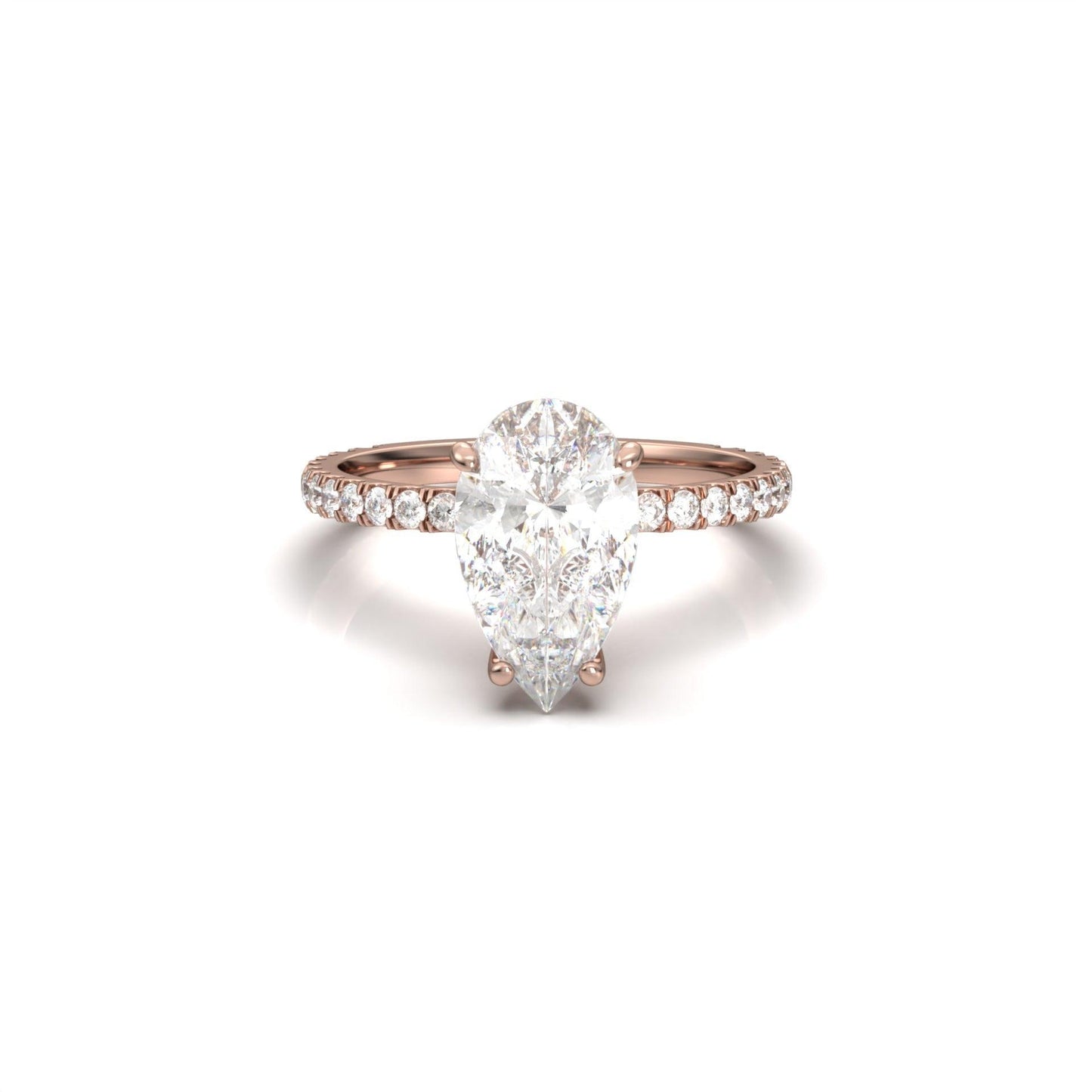 Pear Half Pavé Hidden Halo Diamond Engagement Ring - Moissanite Engagement Rings