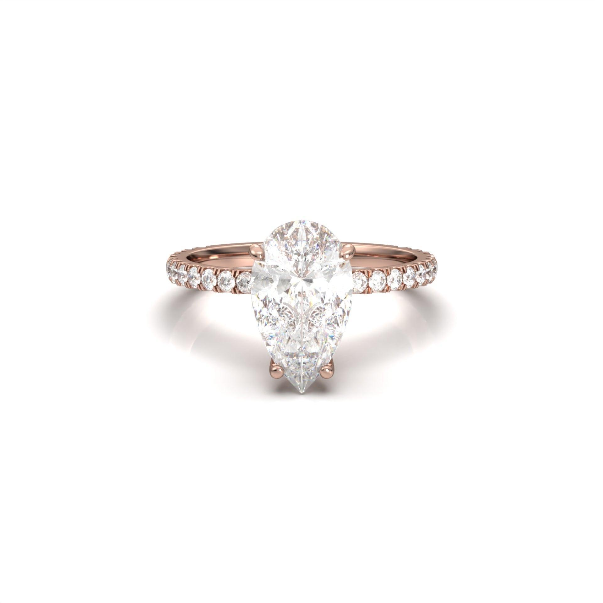 Pear Half Pavé Hidden Halo Diamond Engagement Ring - Moissanite Engagement Rings