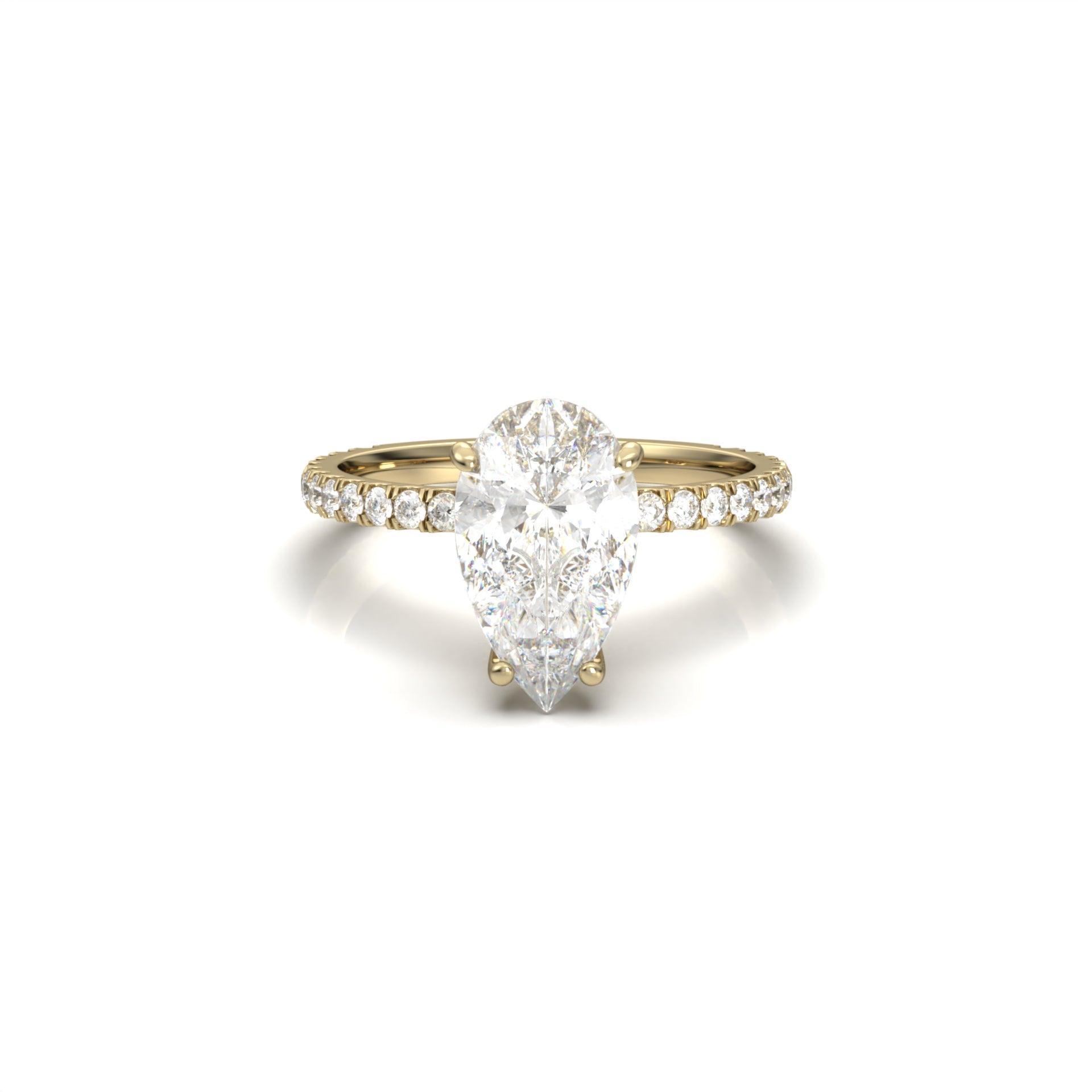 Pear Half Pavé Hidden Halo Diamond Engagement Ring - Moissanite Engagement Rings