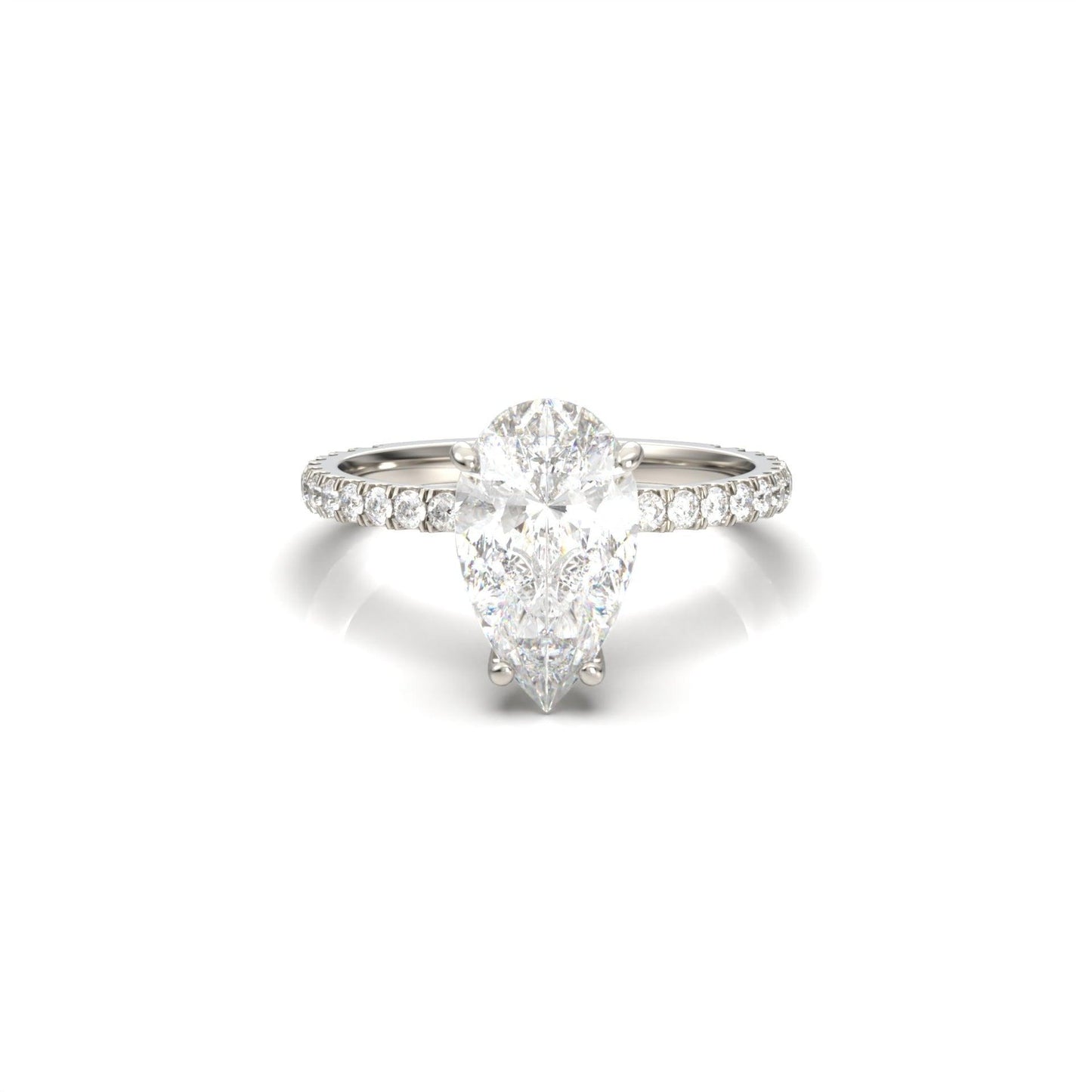 Pear Half Pavé Hidden Halo Diamond Engagement Ring - Moissanite Engagement Rings