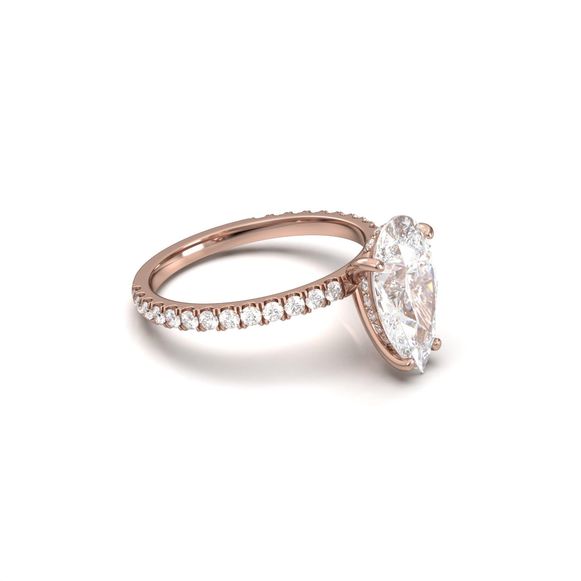 Pear Half Pavé Hidden Halo Diamond Engagement Ring - Moissanite Engagement Rings
