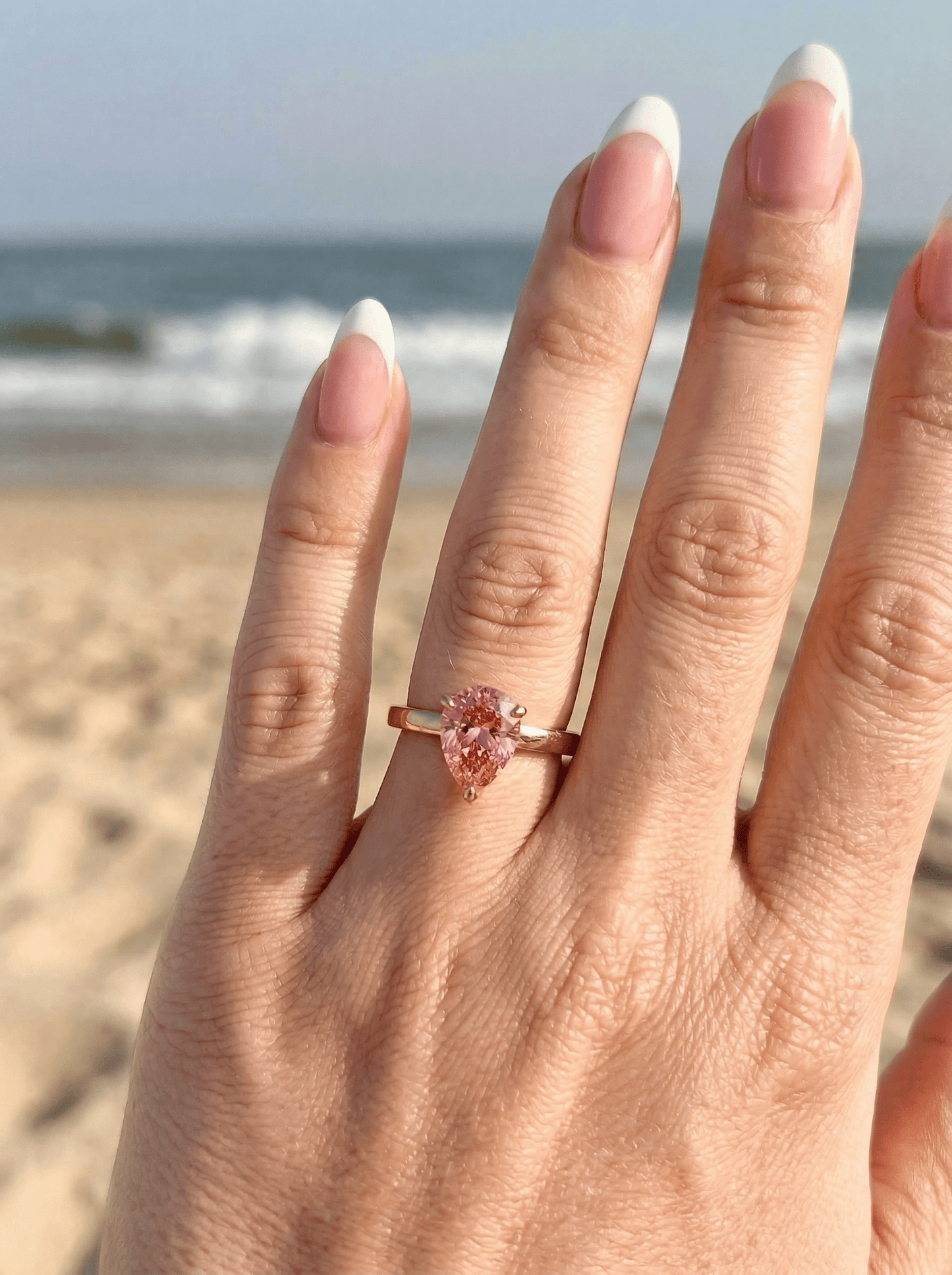 Pear Pink Solitaire Diamond Engagement Ring - Moissanite Engagement Rings