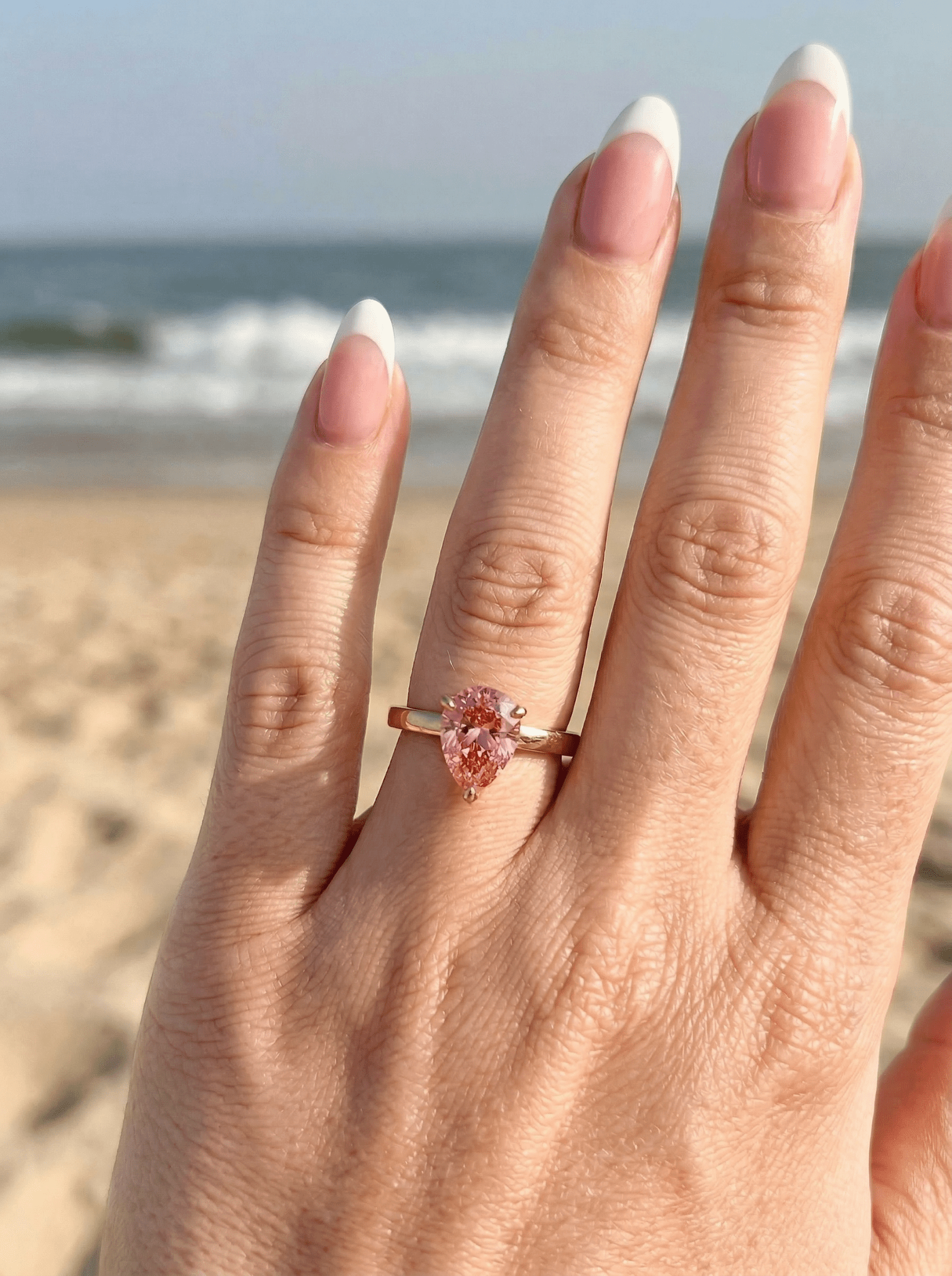 Pear Pink Solitaire Diamond Engagement Ring - Moissanite Engagement Rings