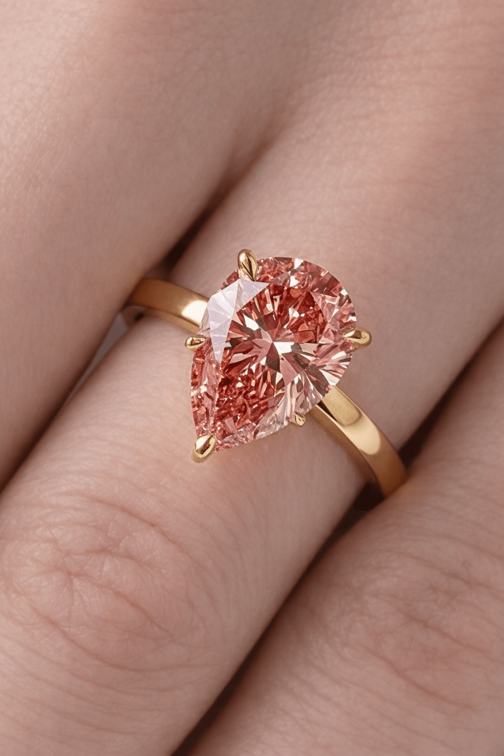 Pear Pink Solitaire Diamond Engagement Ring - Moissanite Engagement Rings