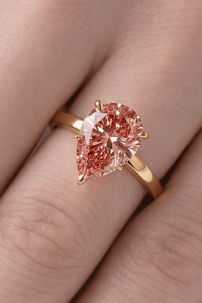 Pear Pink Solitaire Diamond Engagement Ring - Moissanite Engagement Rings