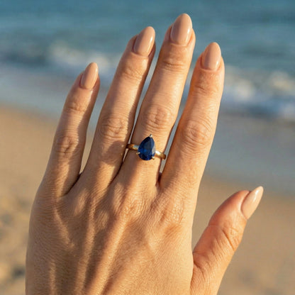 Pear Solitaire Blue Diamond Engagement Ring - Moissanite Engagement Rings
