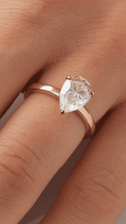 Pear Solitaire Diamond Engagement Ring - Moissanite Engagement Rings