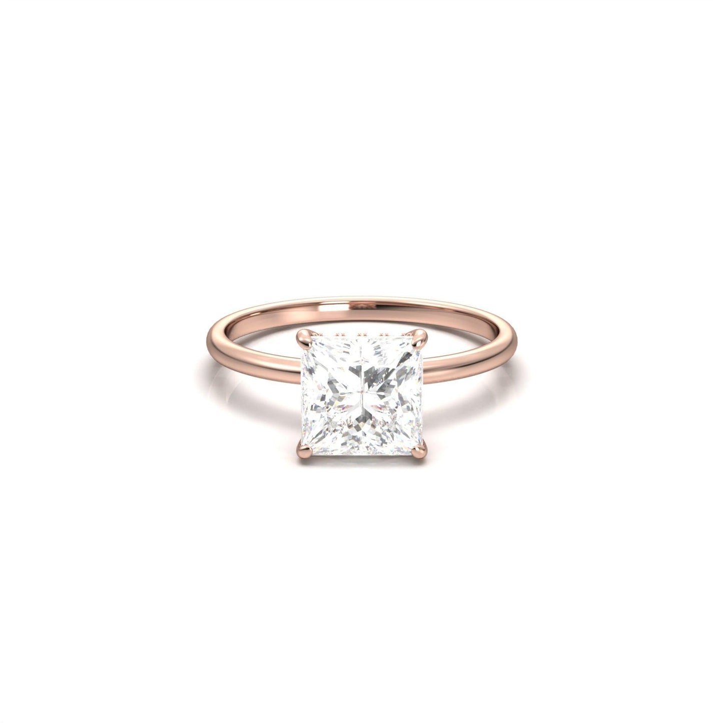 Princess Hidden Halo Diamond Engagement Ring - Moissanite Engagement Rings