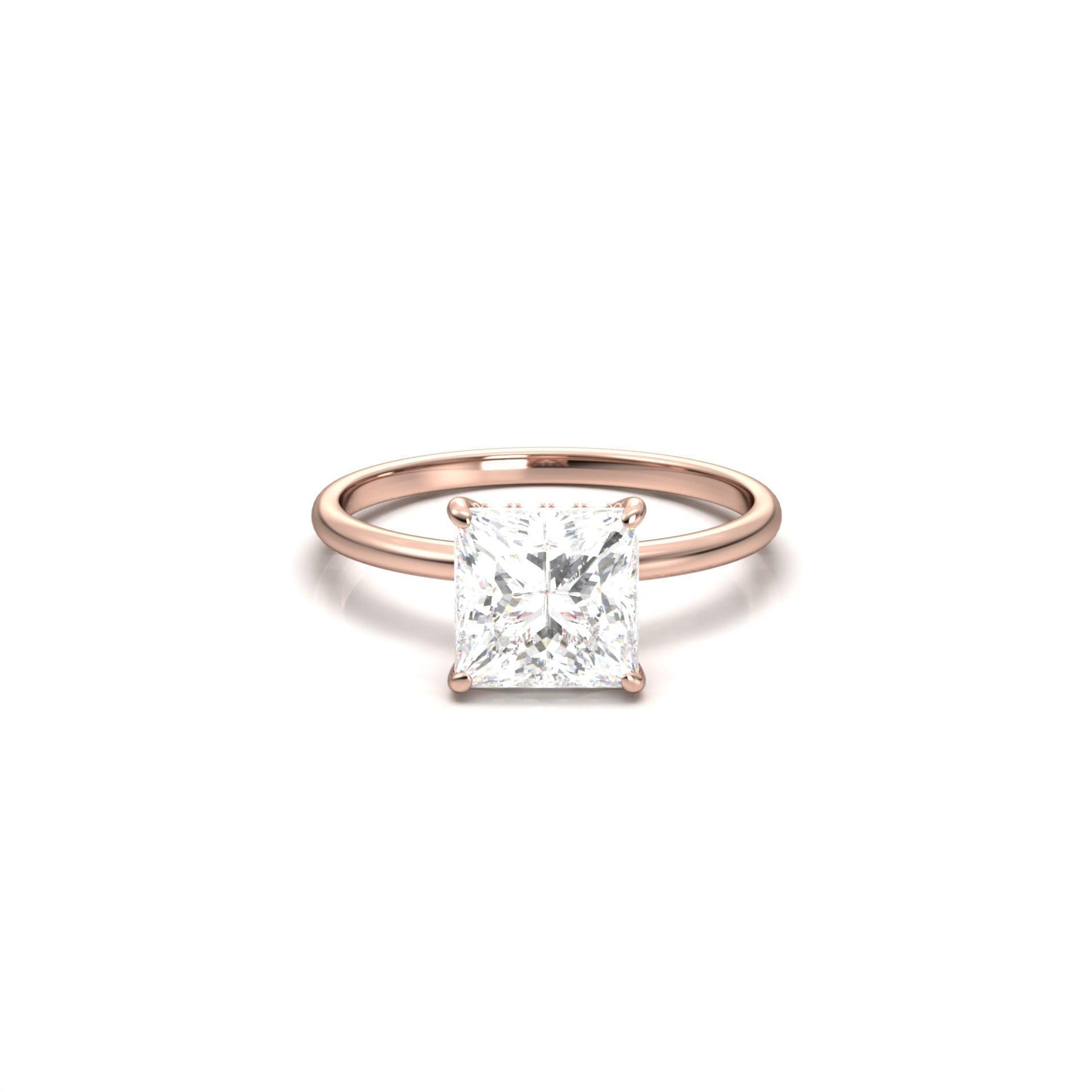 Princess Hidden Halo Diamond Engagement Ring - Moissanite Engagement Rings