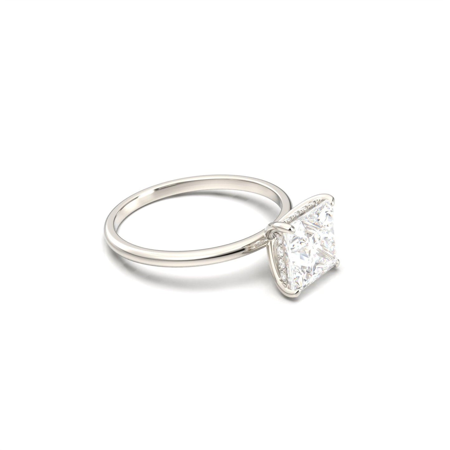 Princess Hidden Halo Diamond Engagement Ring - Moissanite Engagement Rings
