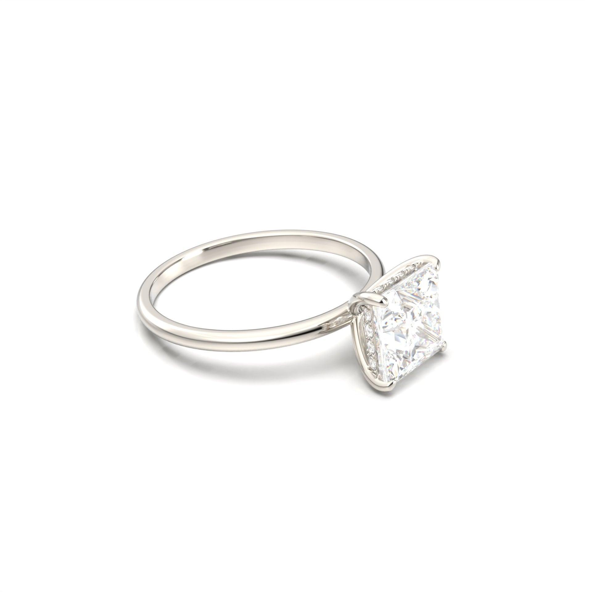 Princess Hidden Halo Diamond Engagement Ring - Moissanite Engagement Rings