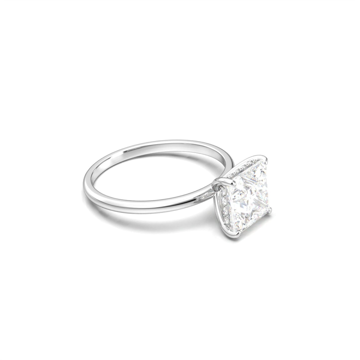 Princess Hidden Halo Diamond Engagement Ring - Moissanite Engagement Rings