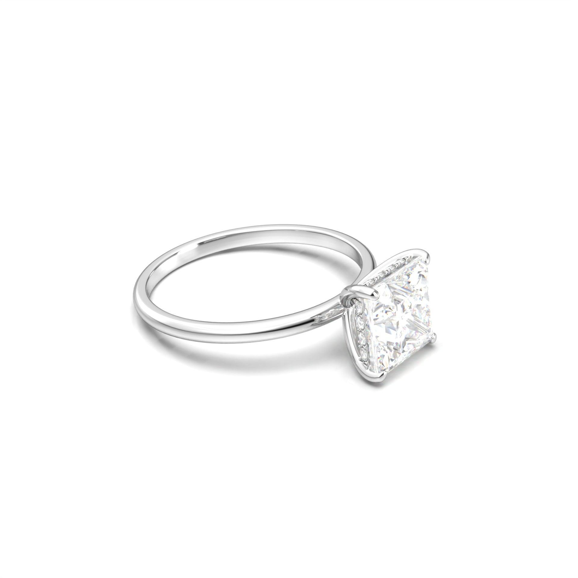 Princess Hidden Halo Diamond Engagement Ring - Moissanite Engagement Rings