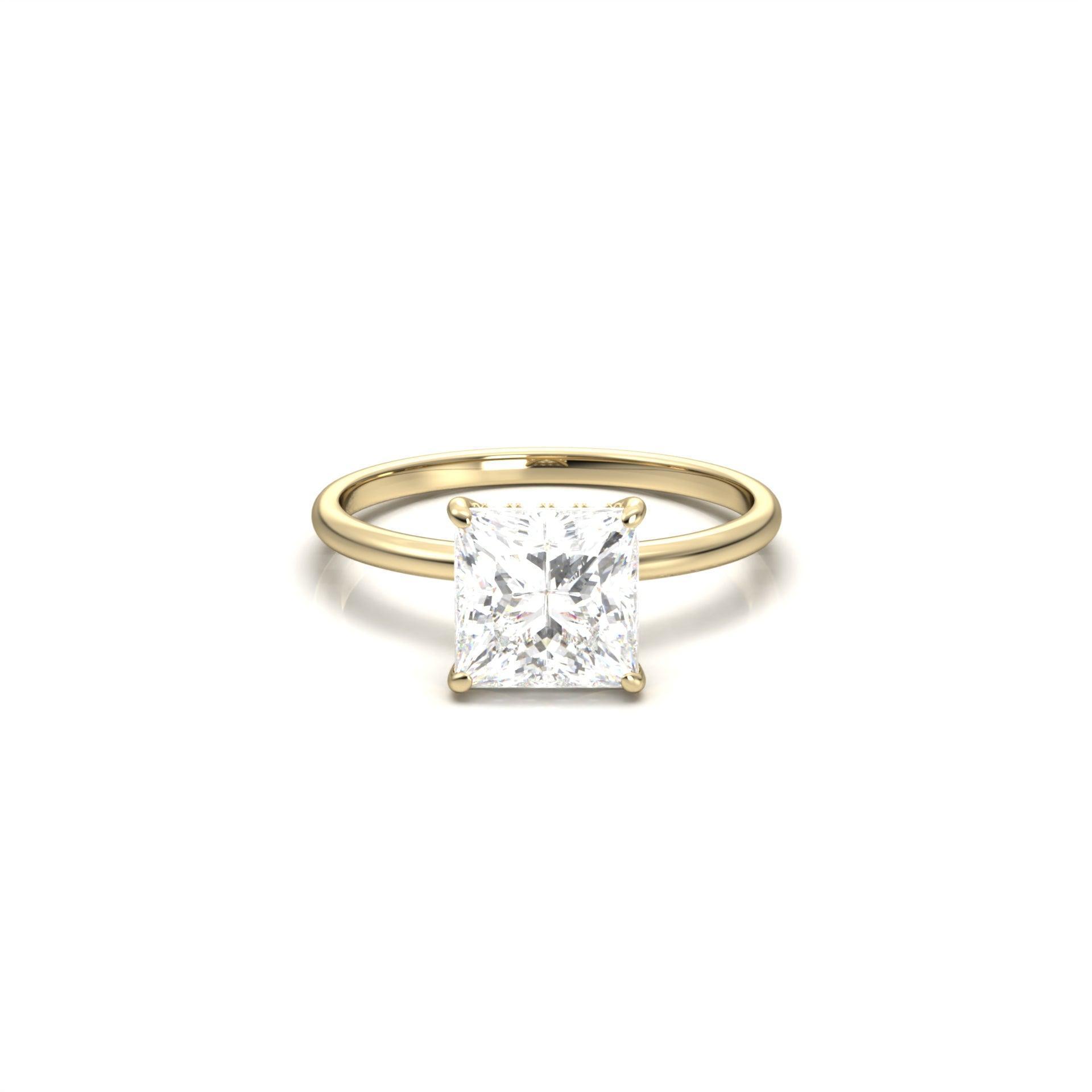 Princess Hidden Halo Diamond Engagement Ring - Moissanite Engagement Rings