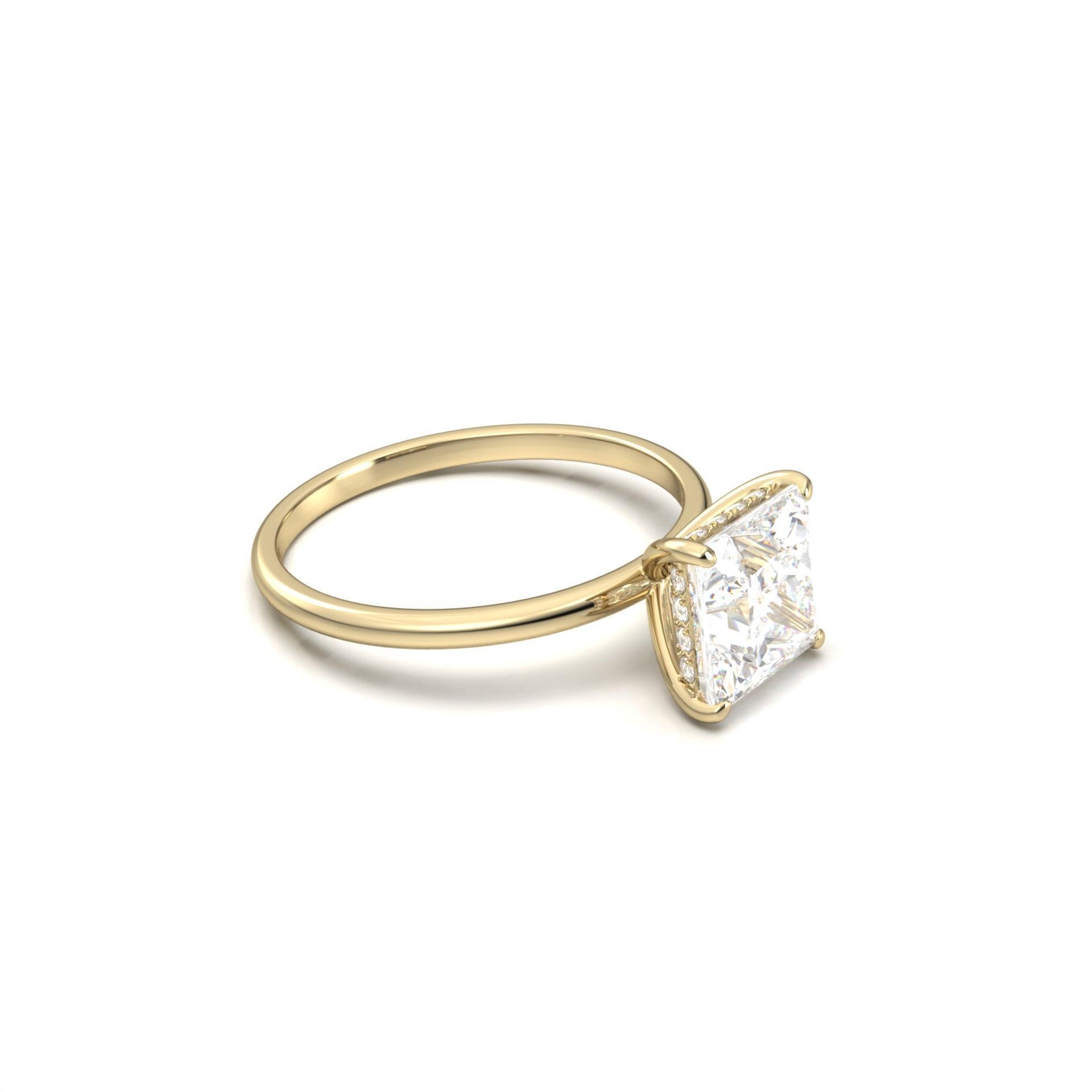 Princess Hidden Halo Diamond Engagement Ring - Moissanite Engagement Rings