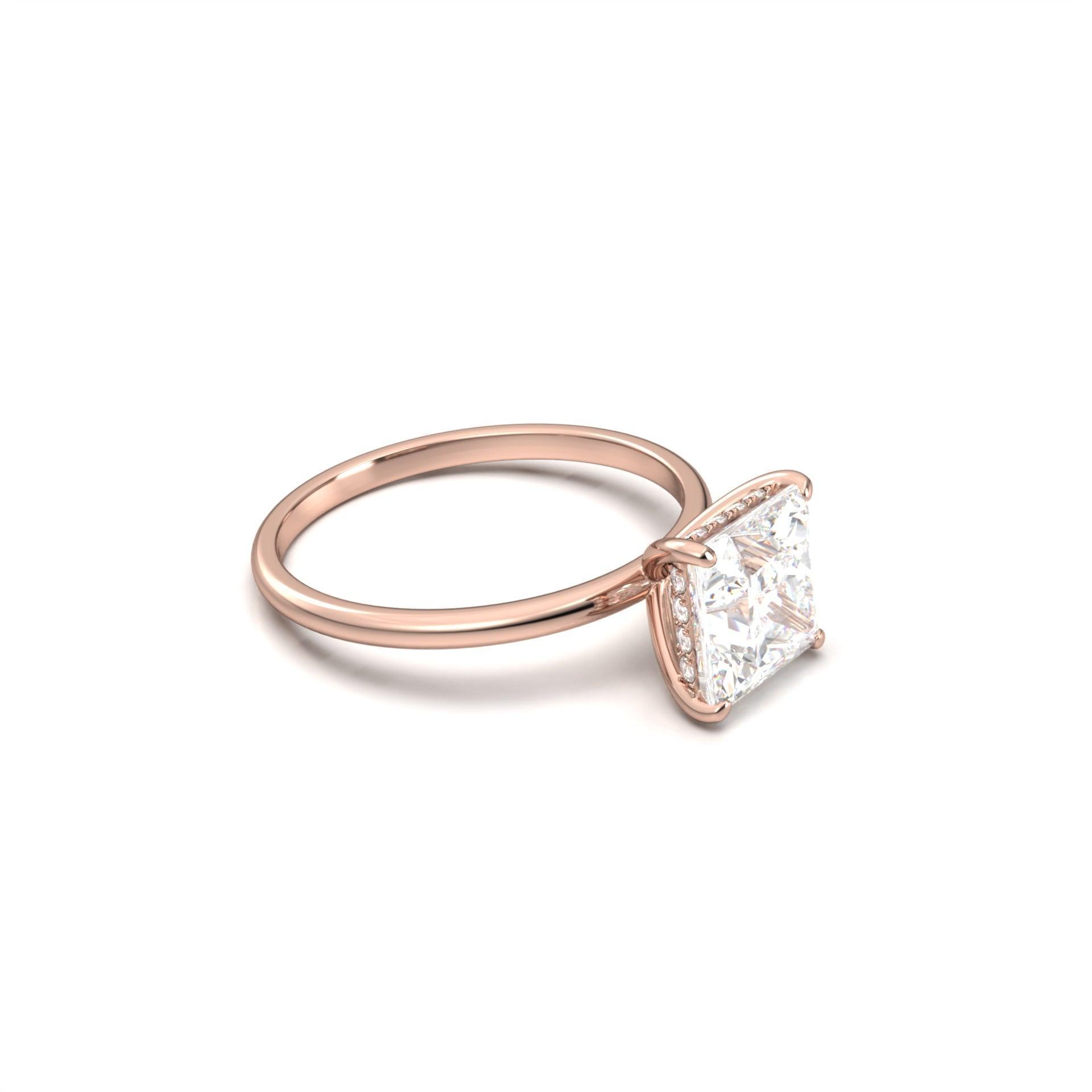 Princess Hidden Halo Diamond Engagement Ring - Moissanite Engagement Rings