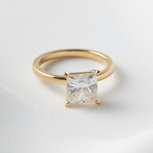 Princess Solitaire Moissanite Engagement Ring - Moissanite Engagement Rings