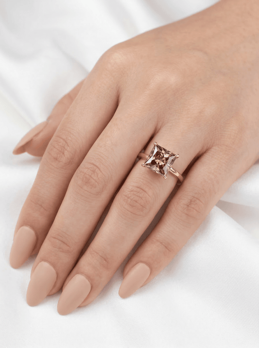 Princess Coffee Champagne Solitaire Moissanite Engagement Ring - Moissanite Engagement Rings