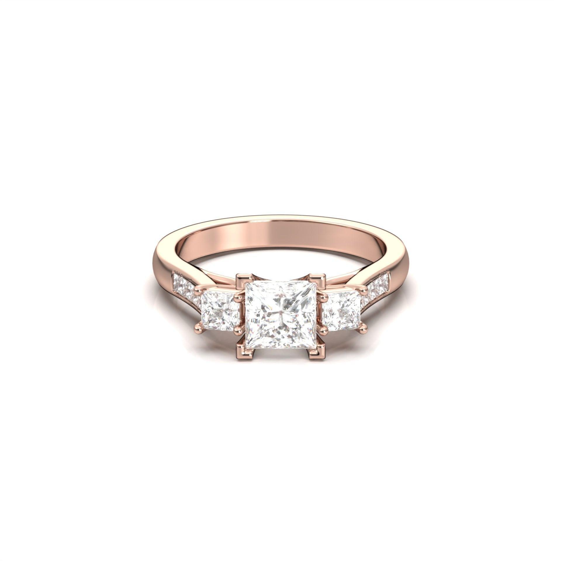 Princess Trilogy Diamond Engagement Ring - Moissanite Engagement Rings