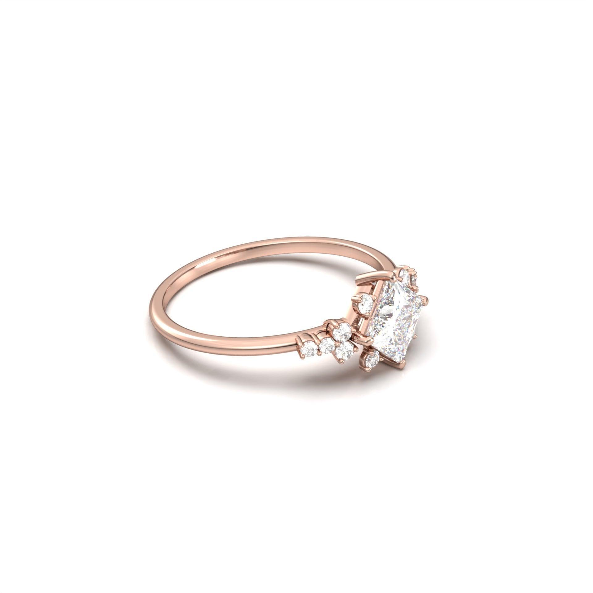 Princess With Accent Stones Moissanite Engagement Ring - Moissanite Engagement Rings