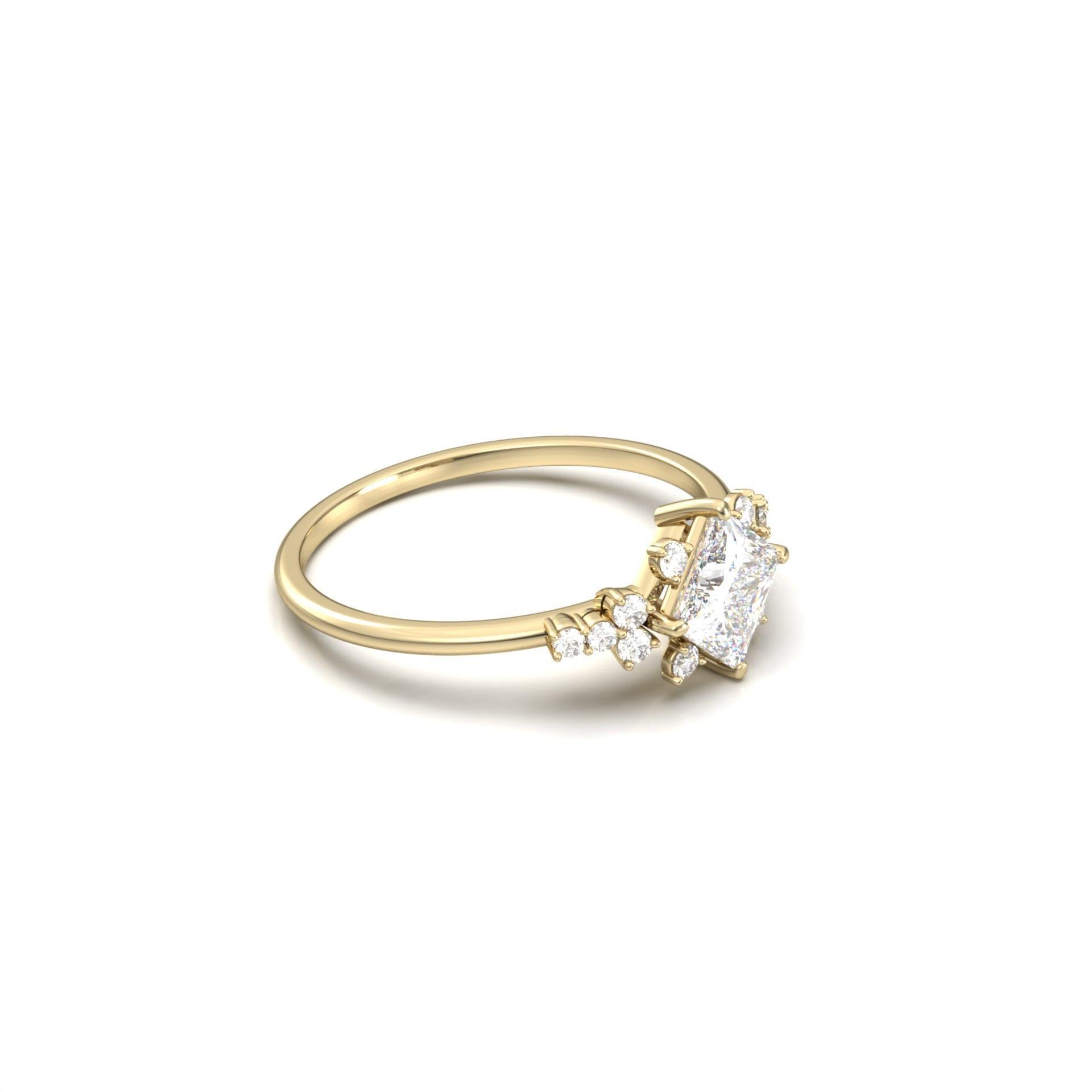 Princess With Accent Stones Moissanite Engagement Ring - Moissanite Engagement Rings