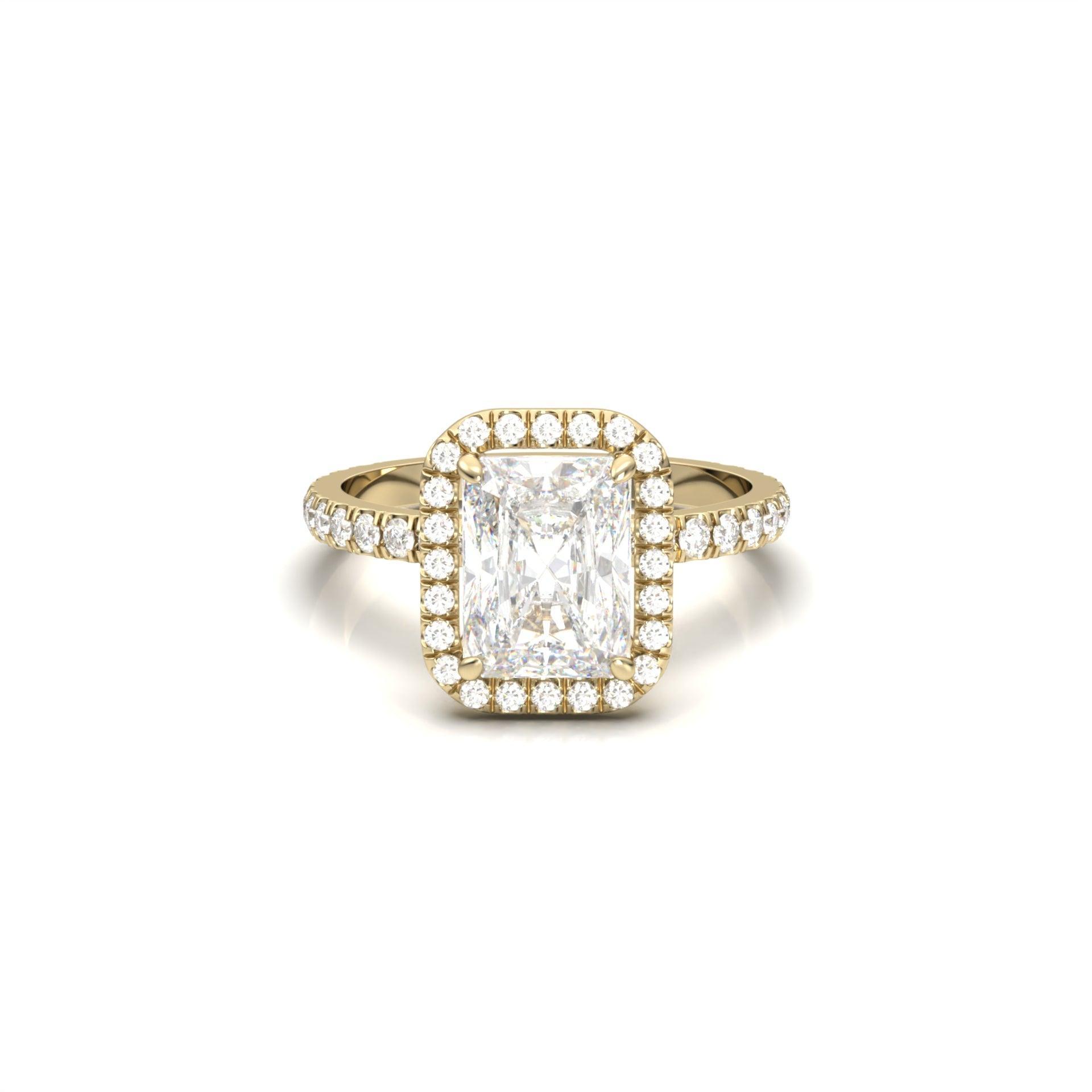Radiant Halo Full Pavé Diamond Engagement Ring - Moissanite Engagement Rings