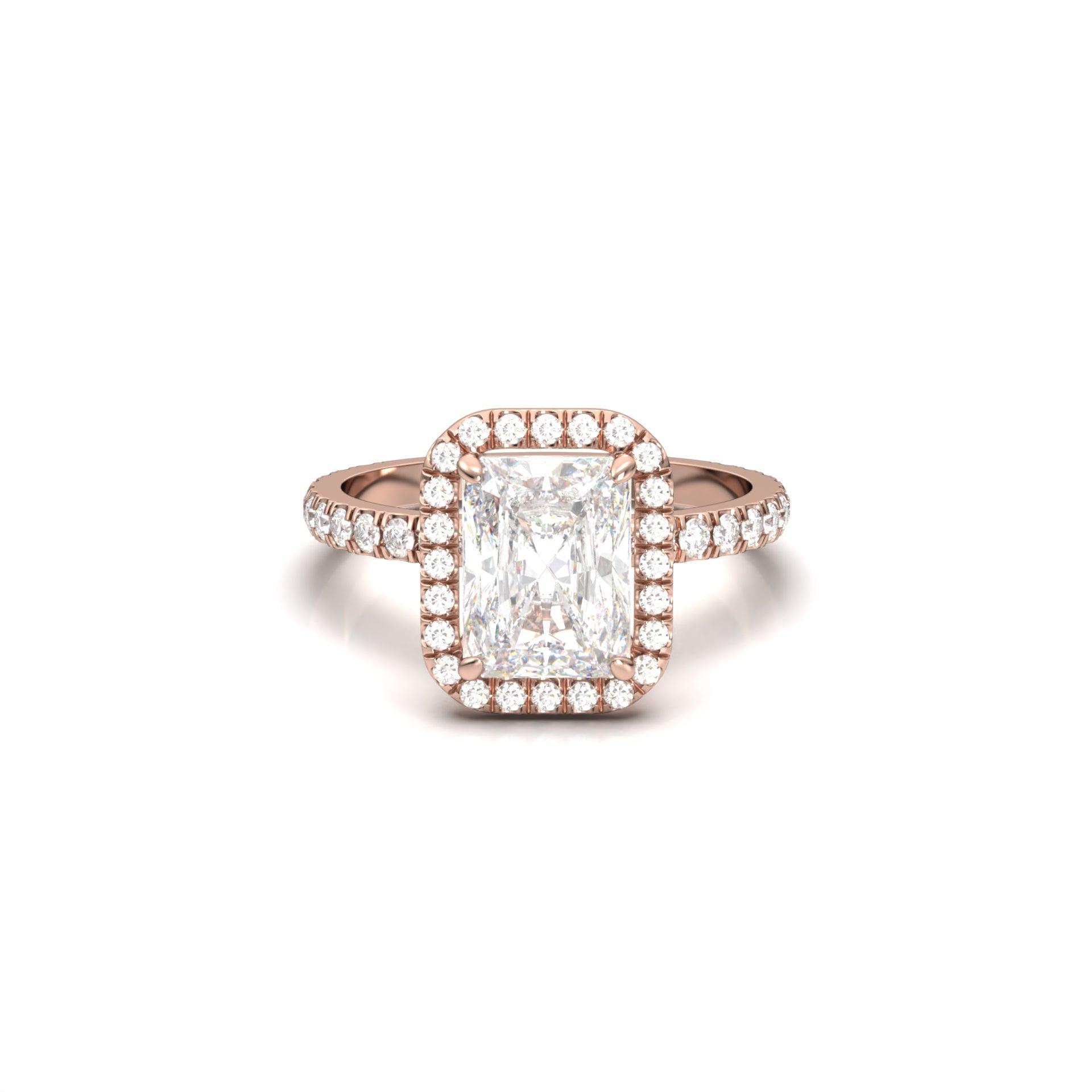Radiant Halo Full Pavé Diamond Engagement Ring - Moissanite Engagement Rings