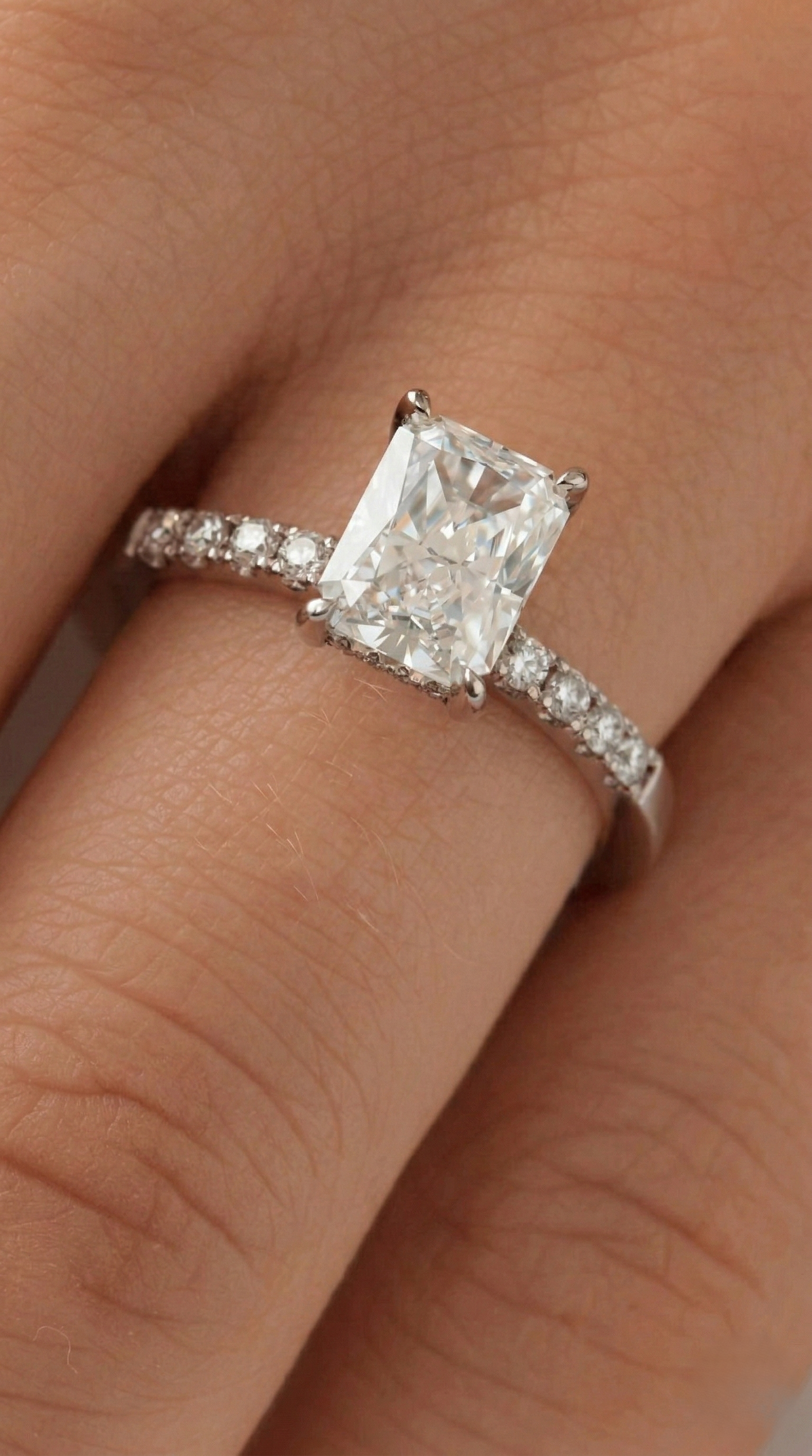Radiant Hidden Halo & Semi Pave Moissanite Engagement Ring