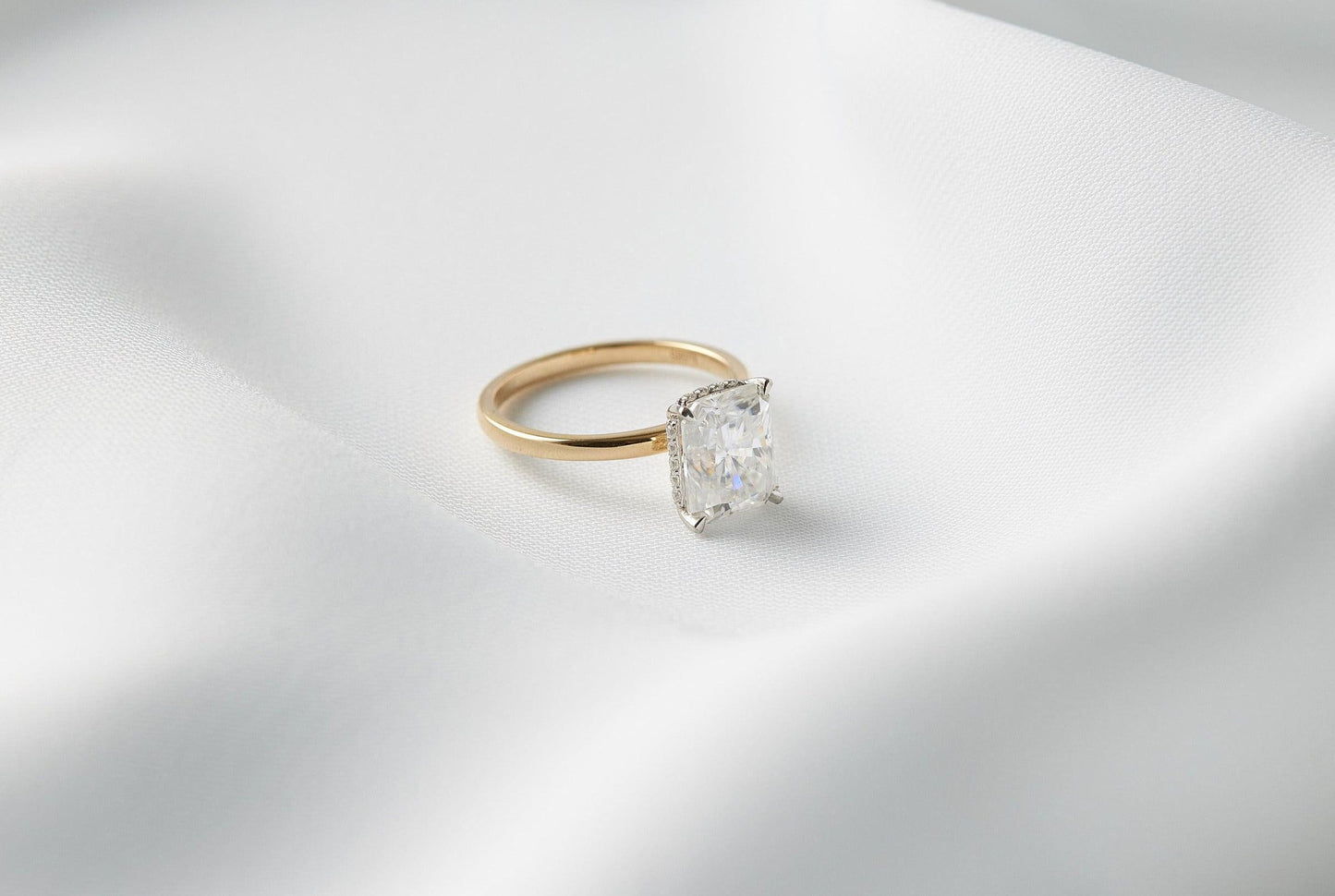 Radiant Hidden Halo Diamond Engagement Ring - Moissanite Engagement Rings