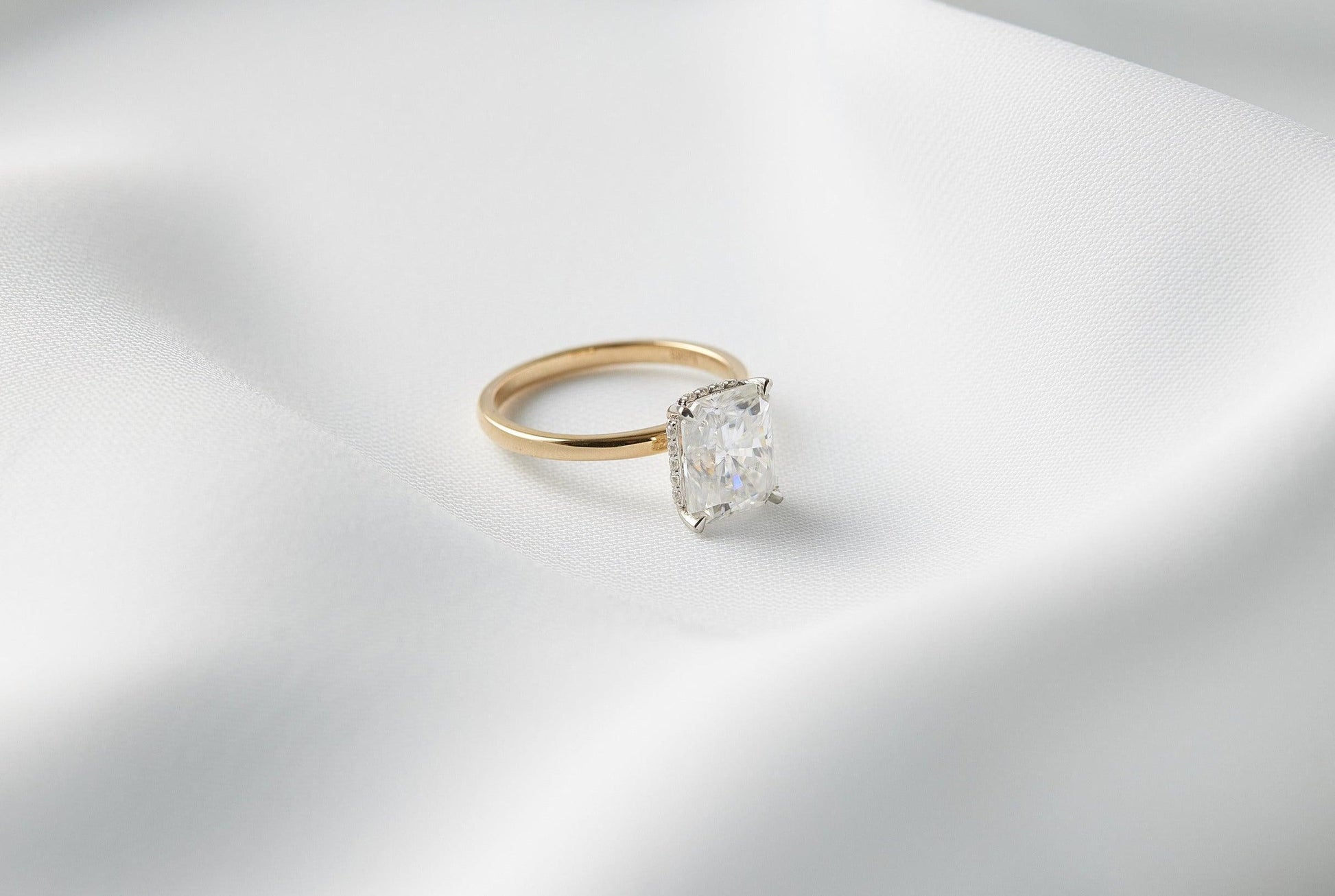Radiant Hidden Halo Diamond Engagement Ring - Moissanite Engagement Rings