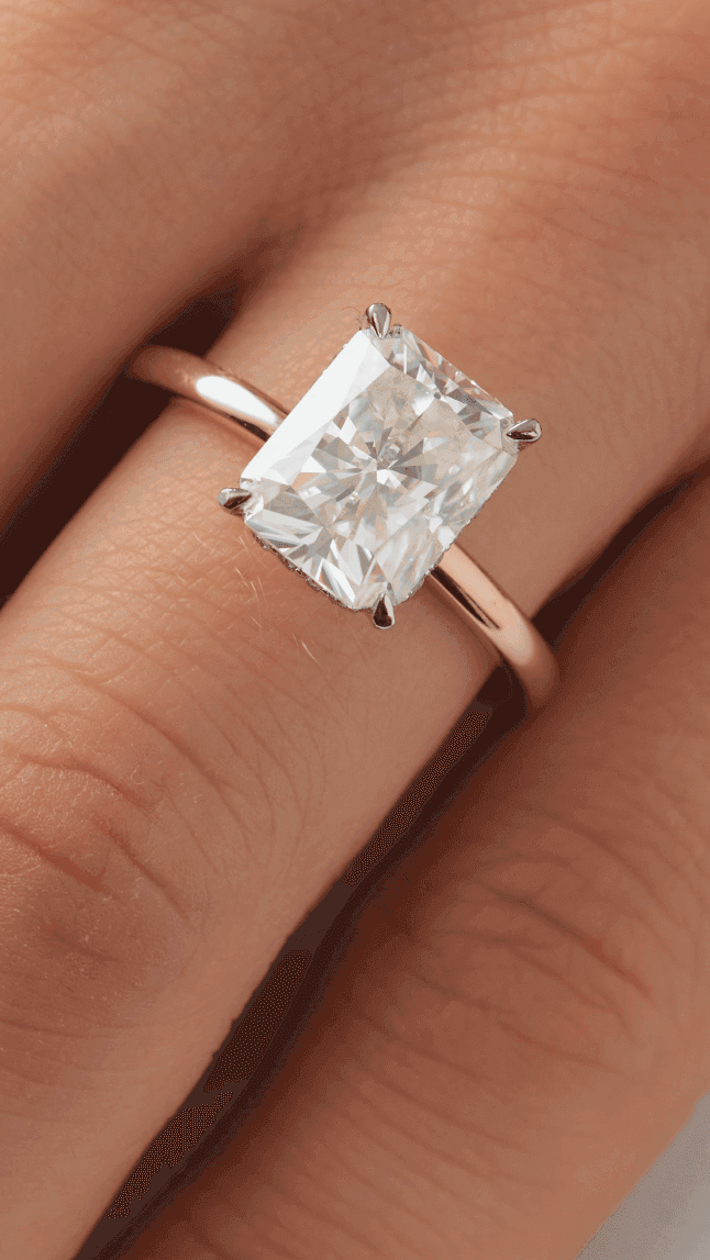 Radiant Hidden Halo Diamond Engagement Ring - Moissanite Engagement Rings