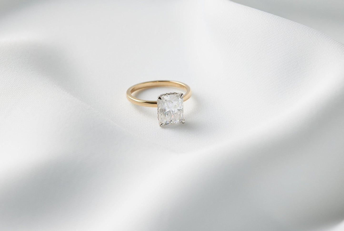 Radiant Hidden Halo Diamond Engagement Ring - Moissanite Engagement Rings