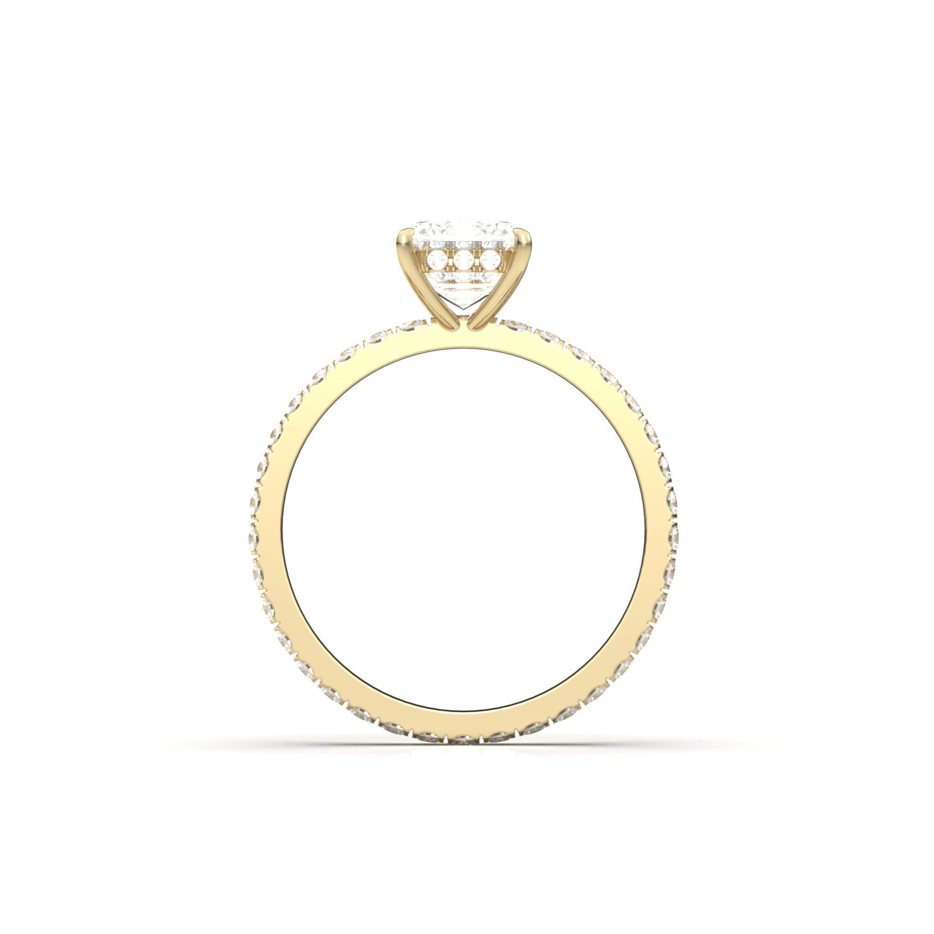 Radiant Hidden Halo Full Pavé Diamond Engagement Ring - Moissanite Engagement Rings