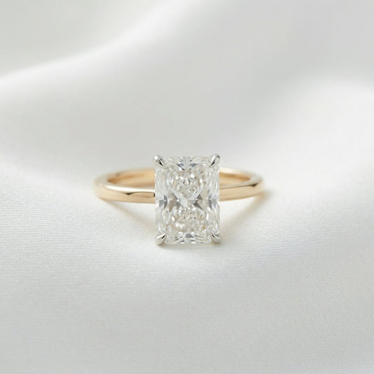Radiant Solitaire Two Tone Moissanite Engagement Ring - Moissanite Engagement Rings