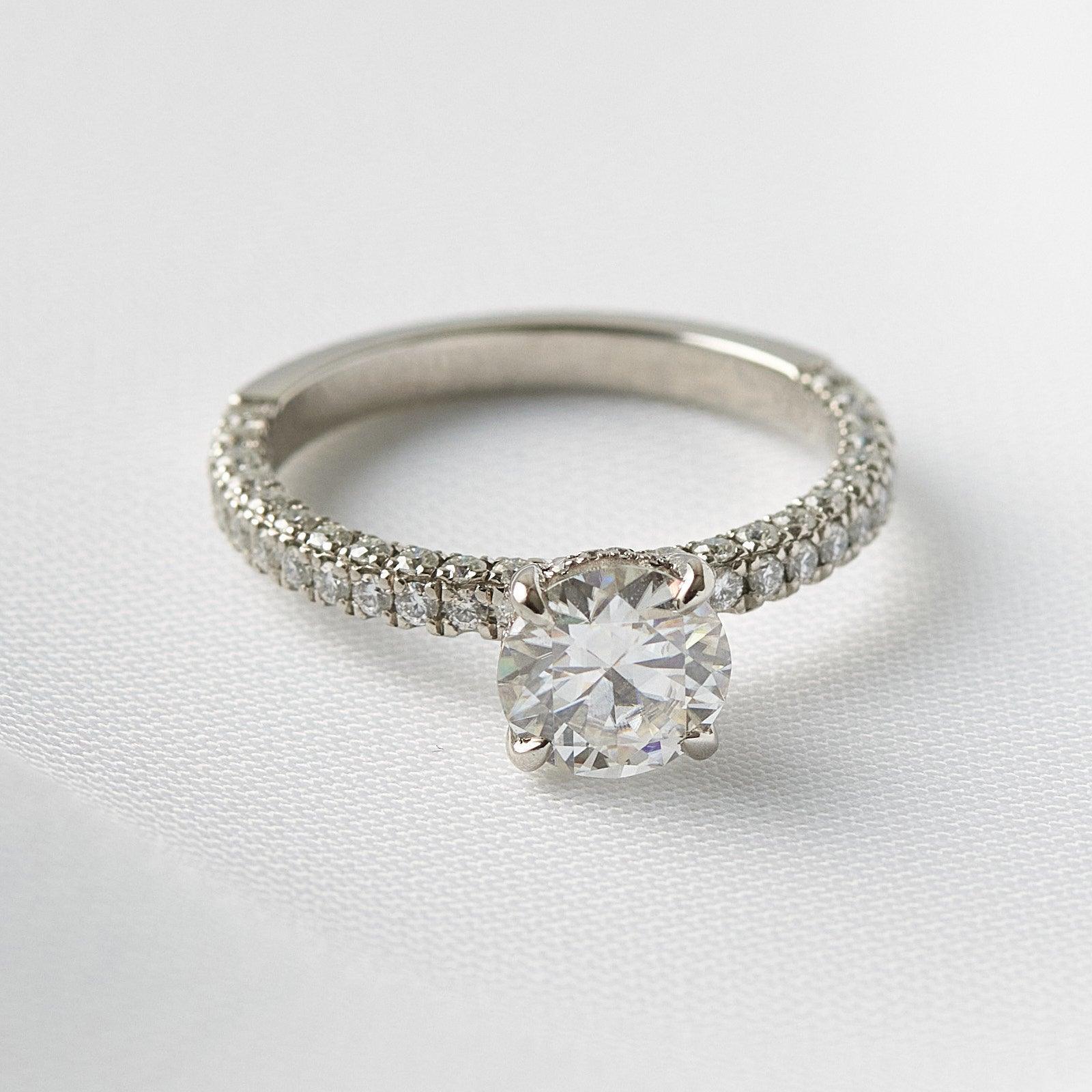 Round Triple Half Pavé & Hidden Halo Engagement Ring - Guthrie Jewellery