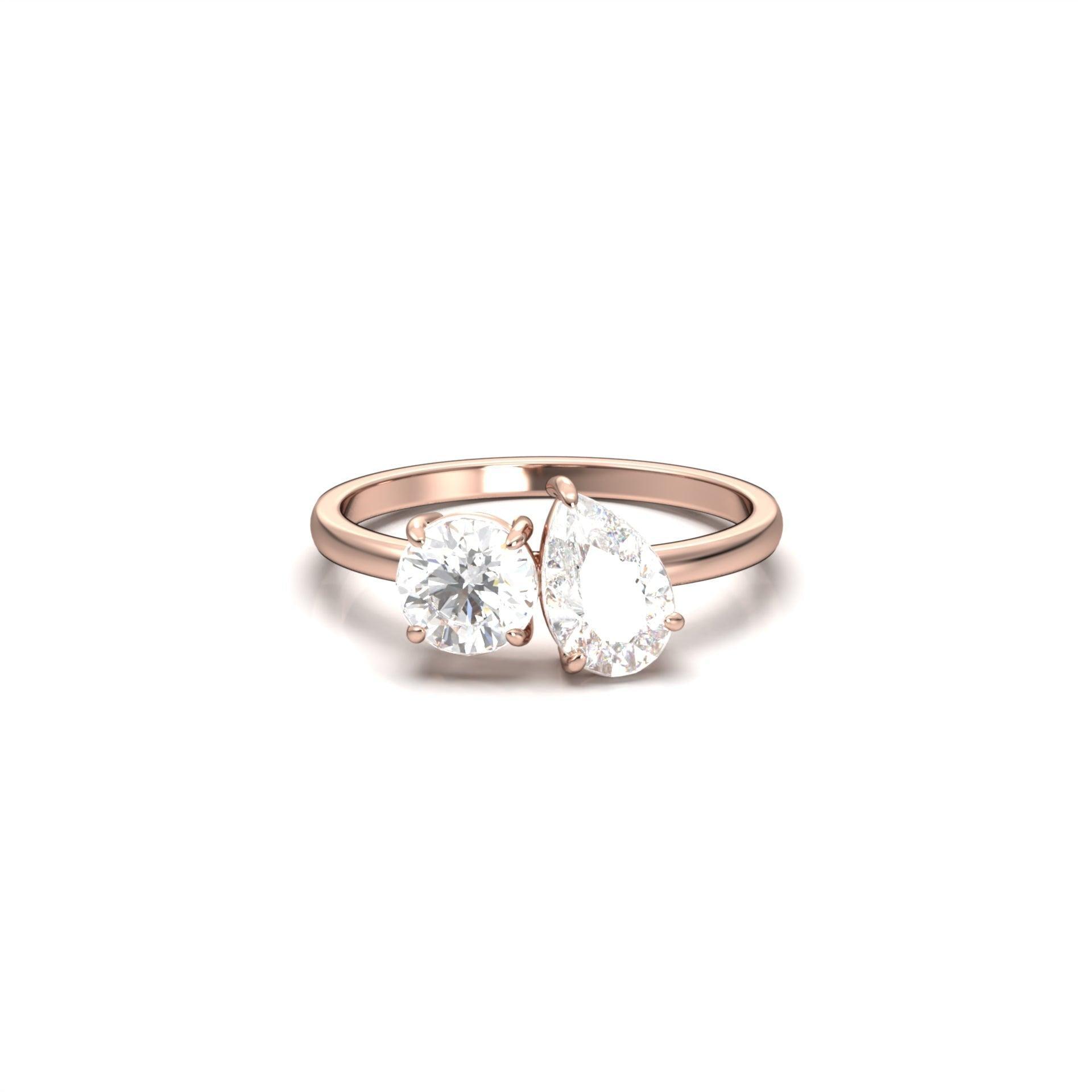 Round & Pear Two-Stone Moissanite Engagement Ring - Moissanite Engagement Rings