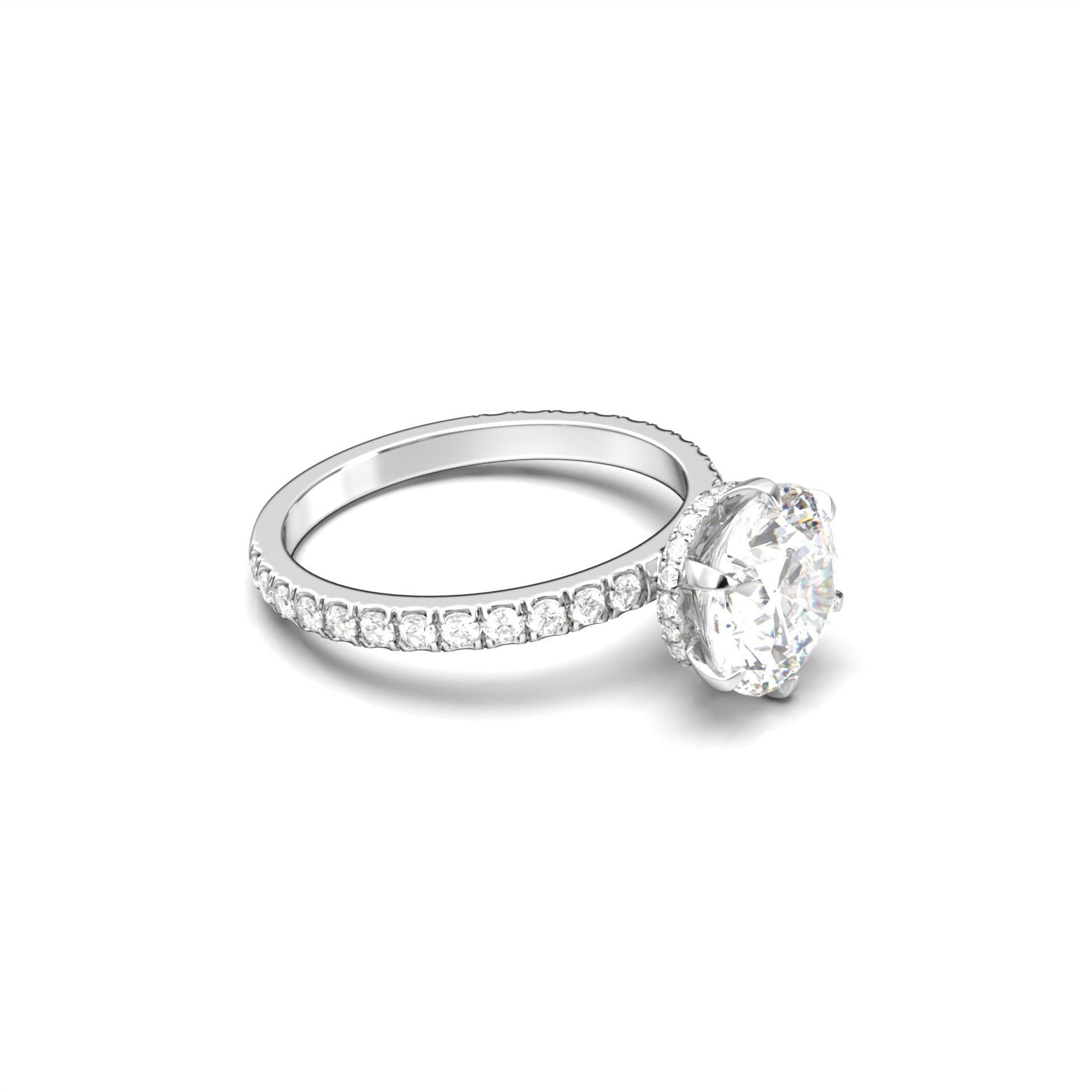 Round Half Pavè & Hidden Halo Moissanite Engagement Ring - Moissanite Engagement Rings