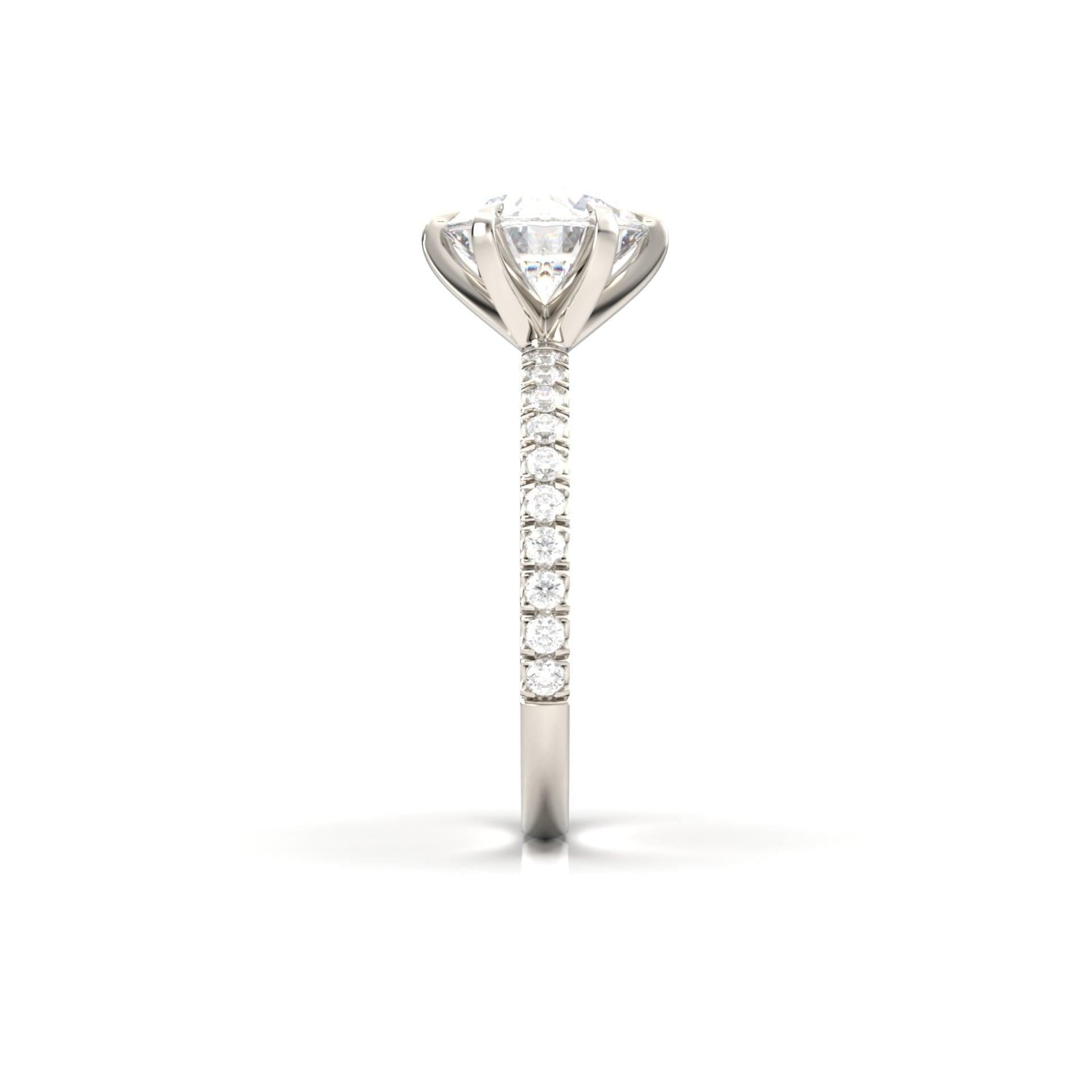 Round Half Pavé Diamond Engagement Ring - Moissanite Engagement Rings
