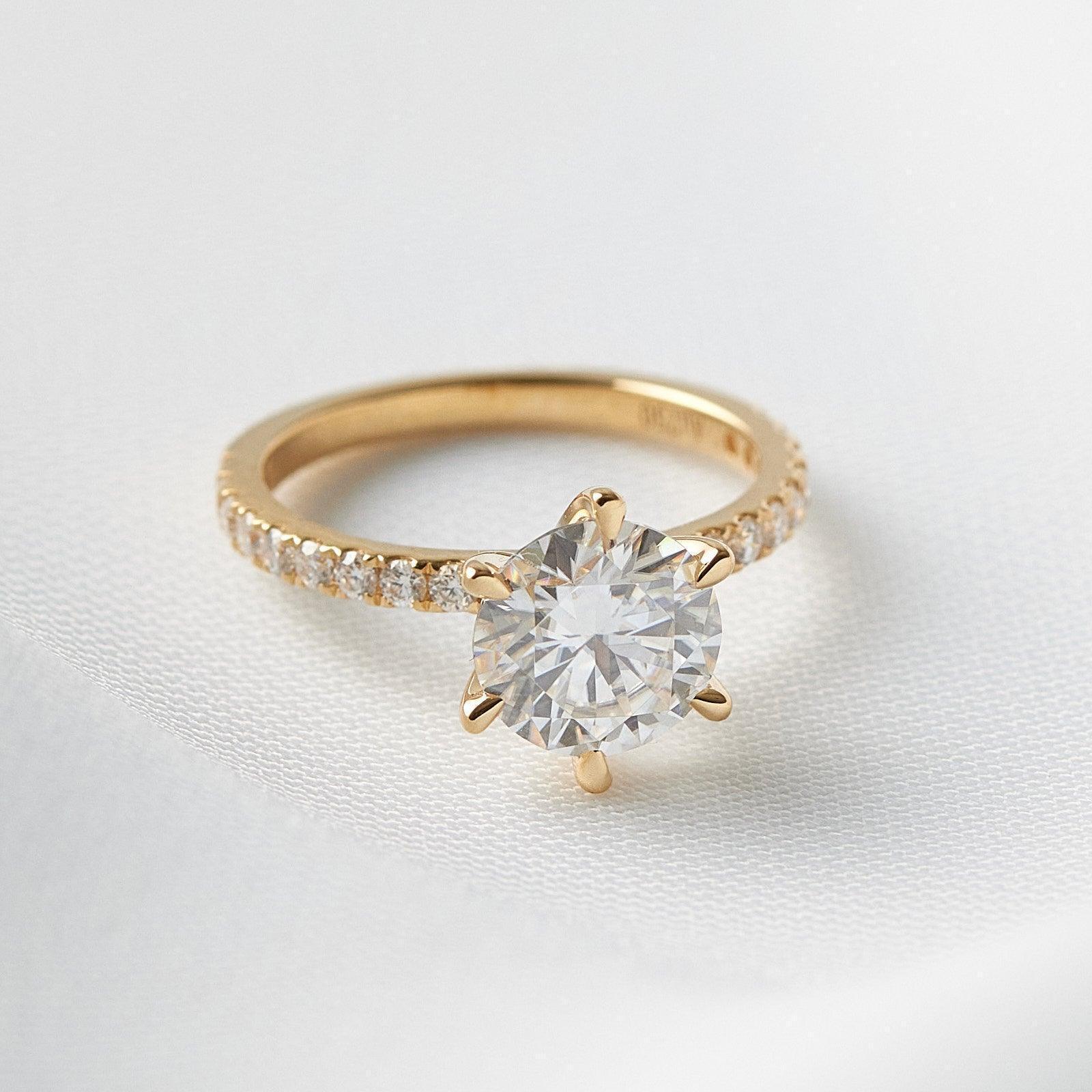 Round Half Pavé Diamond Engagement Ring - Moissanite Engagement Rings