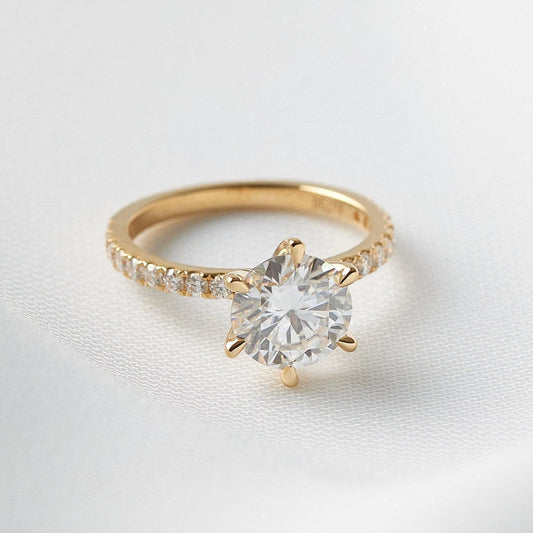 Round Half Pavé Diamond Engagement Ring - Moissanite Engagement Rings