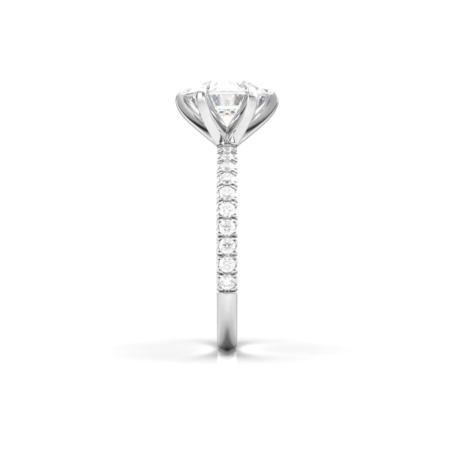 Round Half Pavé Diamond Engagement Ring - Moissanite Engagement Rings