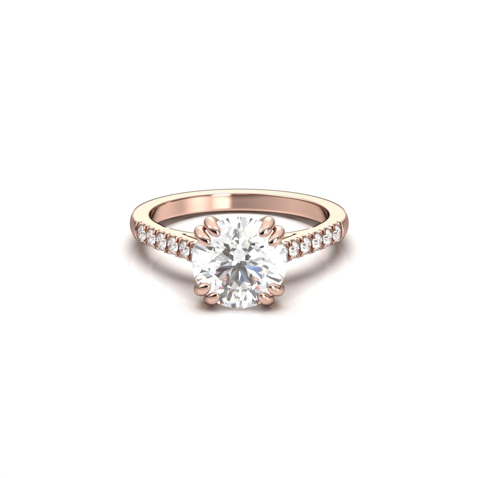 Round Hidden Halo Cathedral Diamond Engagement Ring - Moissanite Engagement Rings