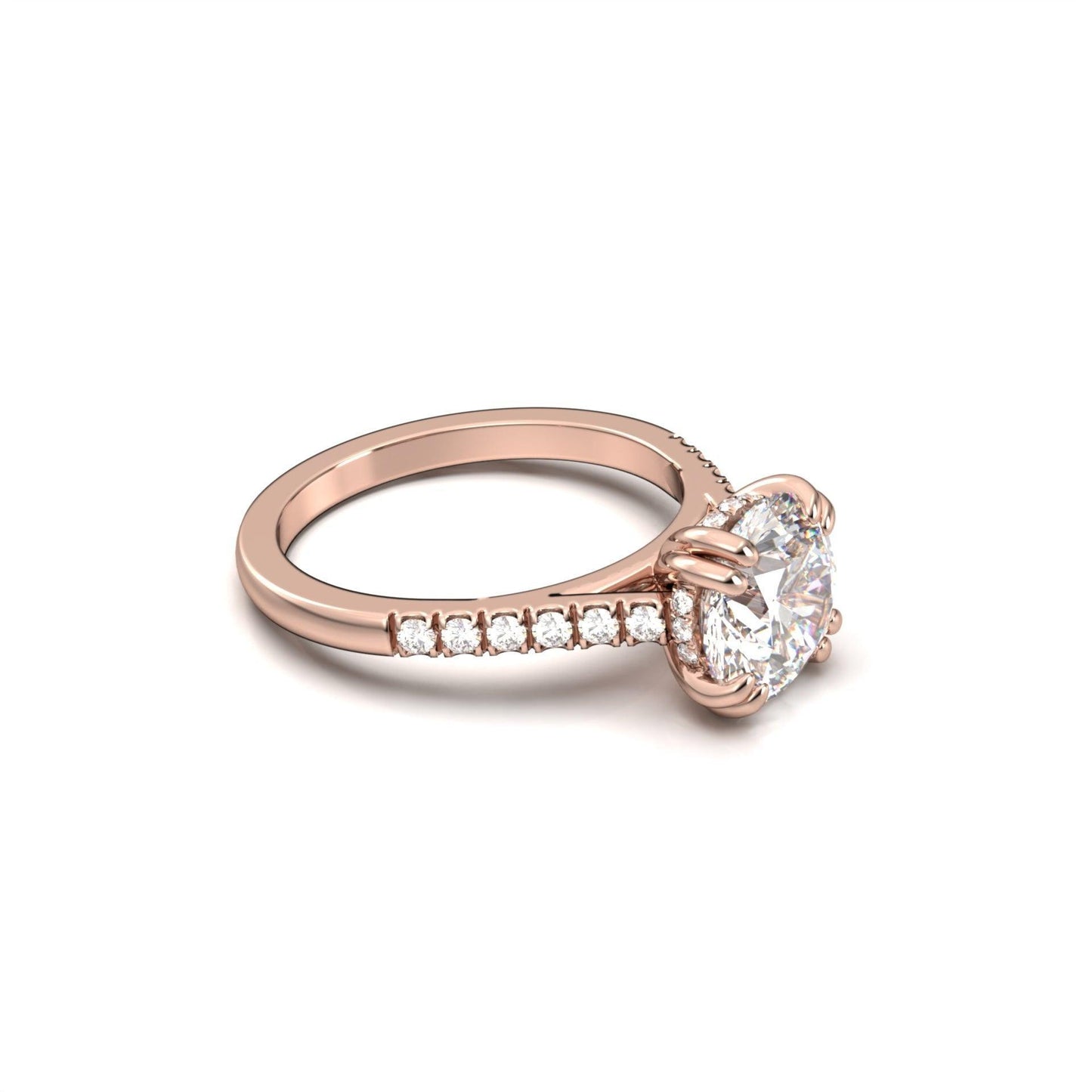 Round Hidden Halo Cathedral Diamond Engagement Ring - Moissanite Engagement Rings