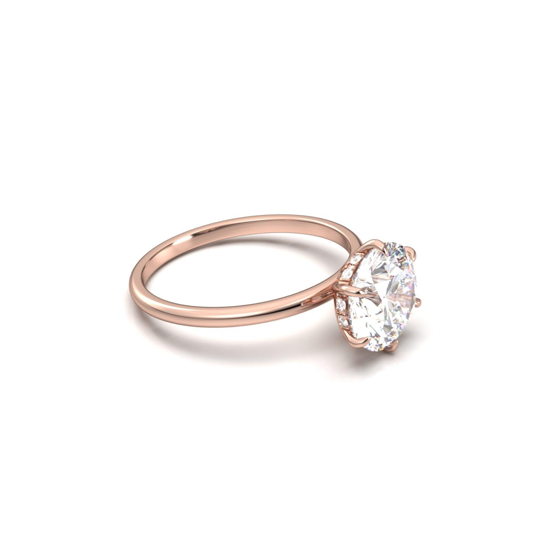 Round Hidden Halo Diamond Engagement Ring - Moissanite Engagement Rings