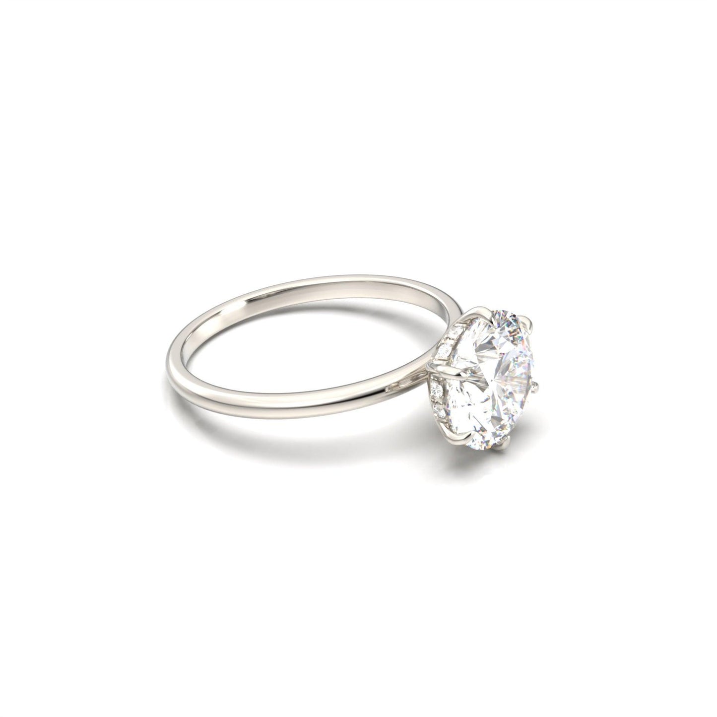 Round Hidden Halo Diamond Engagement Ring - Moissanite Engagement Rings