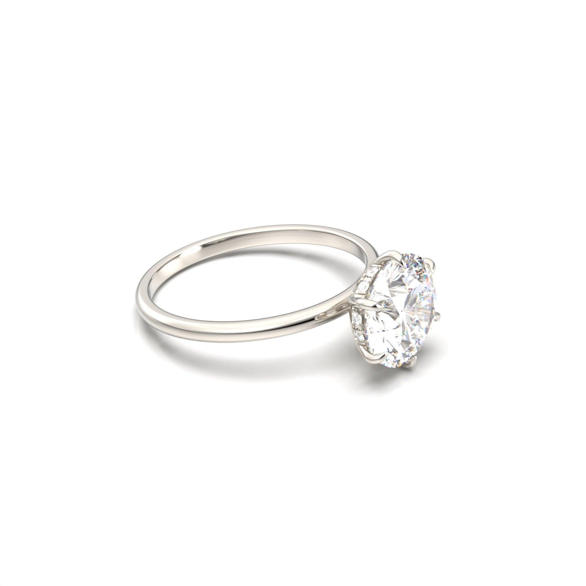 Round Hidden Halo Diamond Engagement Ring - Moissanite Engagement Rings