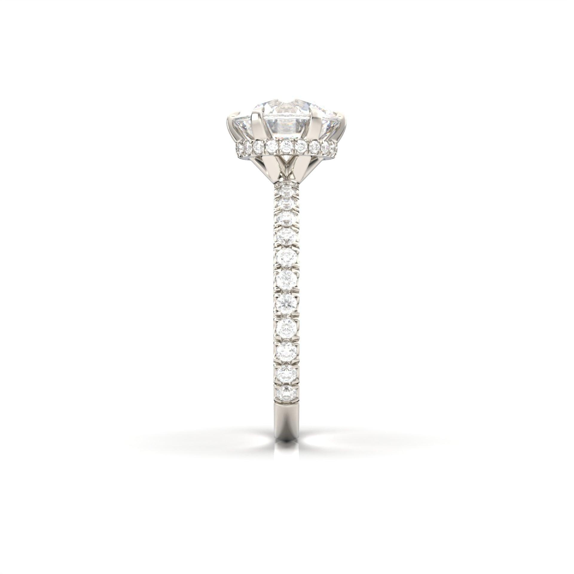 Round Hidden Halo Full Pavè Diamond Engagement Ring - Moissanite Engagement Rings