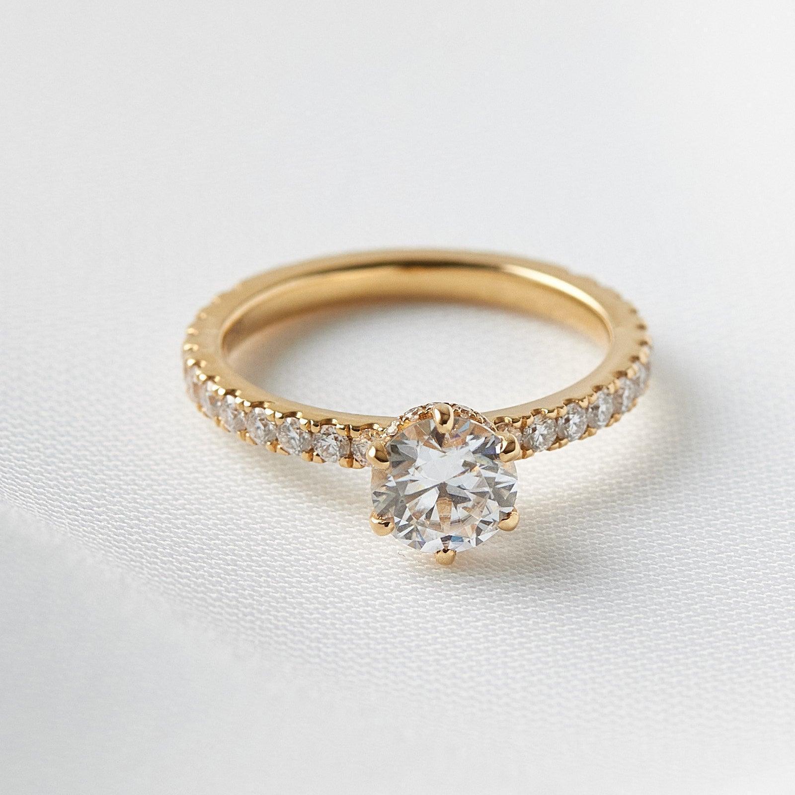 Round Hidden Halo Full Pavè Diamond Engagement Ring - Moissanite Engagement Rings