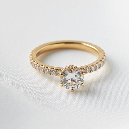 Round Hidden Halo Full Pavè Diamond Engagement Ring - Moissanite Engagement Rings